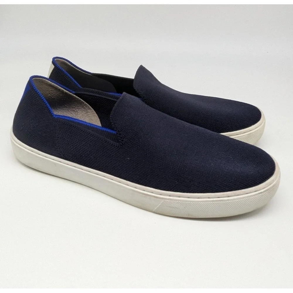 Rothys The Original Sneakers Womens Sz 8 Navy Blue Knit Slip On Shoes Loafers